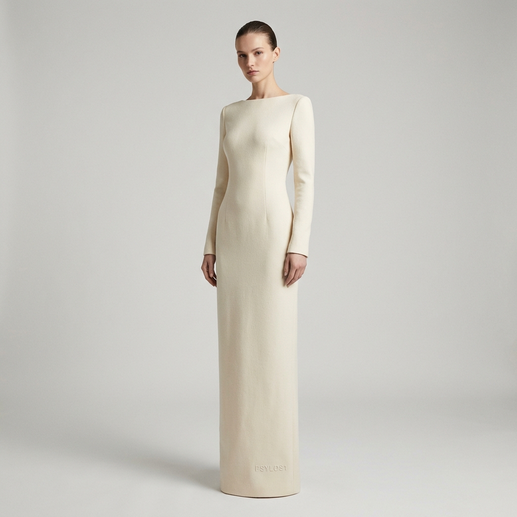 Sophisticated minimalist designer dress with clean lines and elegant silhouette